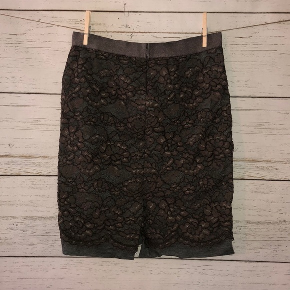 Ann Taylor Lace Overlay Brown / Gray Loft Pencil Skirt - Size 4 - Picture 5 of 11